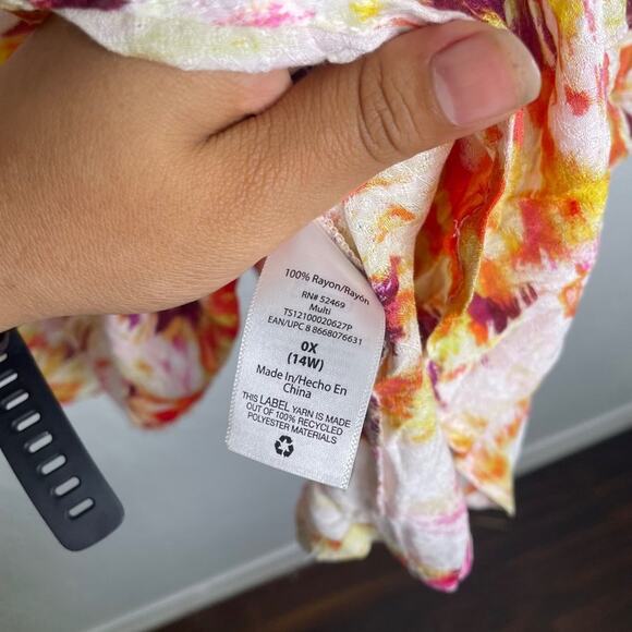 Terra & Sky Womens Top Size 0X 3/4 Sleeve Lightweight Multicolored V-Neck Blouse - Picture 4 of 16